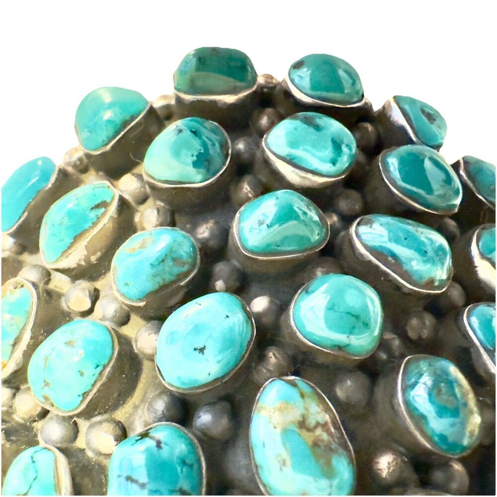 Signed Huge Navajo Sterling Silver Turquoise Cluster Bracelet 152 Grams Museum - Picture 9 of 14
